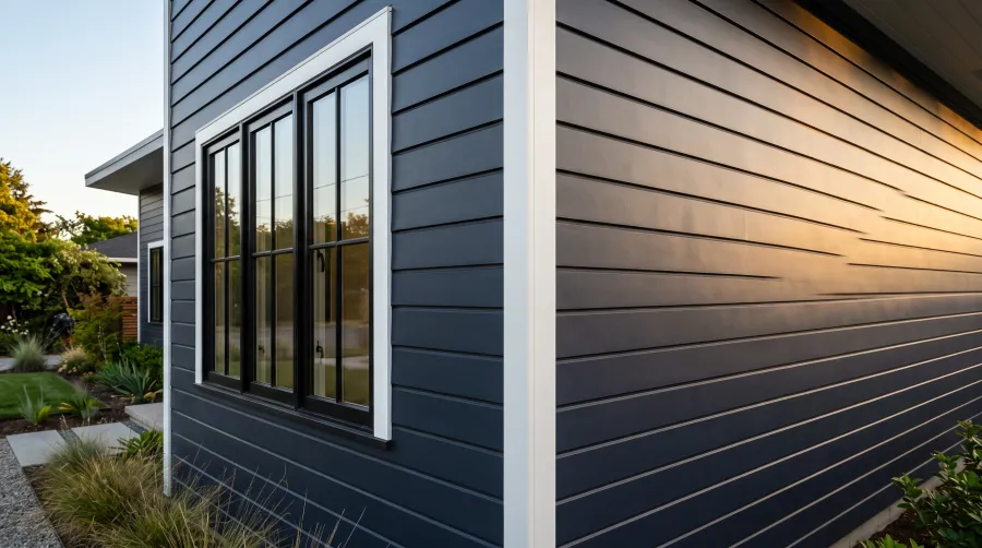 Close view of siding trim meeting a window on a modern home